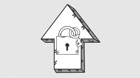 Secure the progress arrow in a cartoon animation. Unlocking business growth icon Stock Footage 313677386