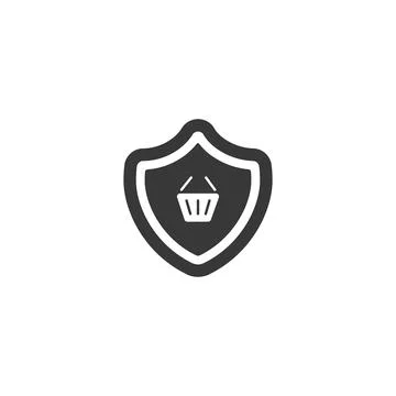 Secure purchase. Security shield and shopping basket. Isolated icon. Commerce Stock Illustration