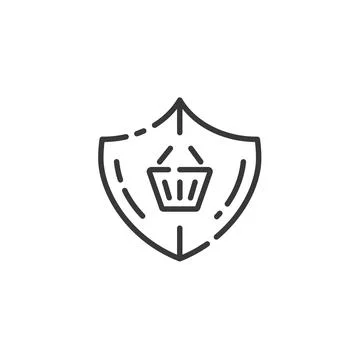 Secure purchase thin line icon. Security shield and shopping basket. Outline  Stock Illustration