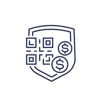 Secure qr code payment line icon with a shield Stock Illustration
