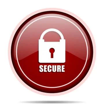 Secure red glossy round web icon. Circle isolated internet button for webdesi 스톡 일러스트