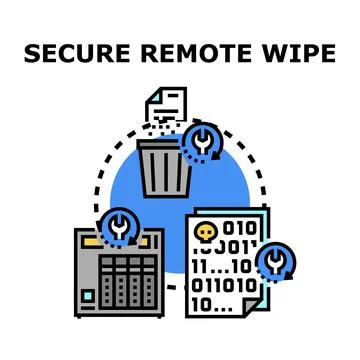 Secure remote data wipe service performing file deletion Stock Illustration
