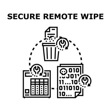 Secure remote data wipe service performing file deletion Stock Illustration