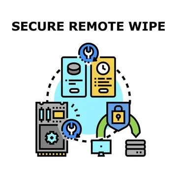 Secure remote wipe data deletion process concept Stock Illustration