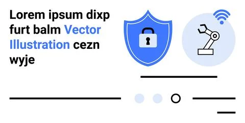 Secure Robotics Automation with Shield Icon and Wireless Technology Elements Stock Illustration