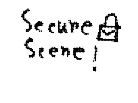 Secure scene note with lock icon, handwritten text reading secure scene イラスト素材