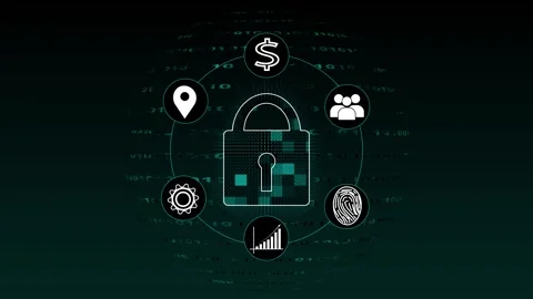 Secure security padlock safeguards global cloud database systems. Advanced .. Stock Footage 337370363