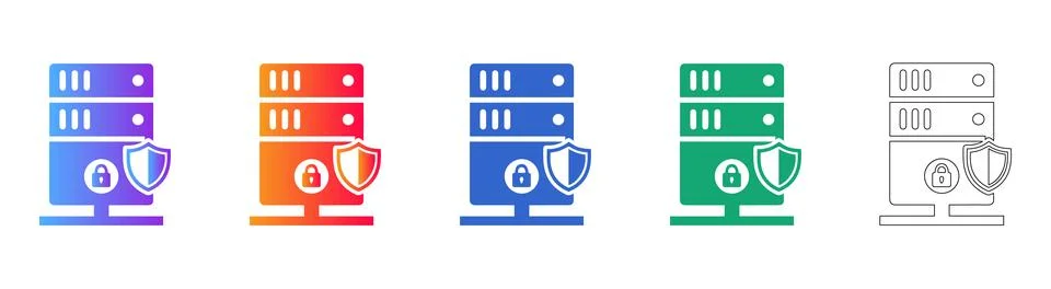 Secure Server and Data Protection Icons for Digital Security 스톡 일러스트
