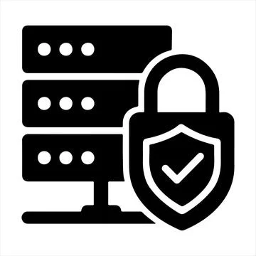 Secure Server Data Protection Icon with Shield and Padlock Vector Silhouette 스톡 일러스트