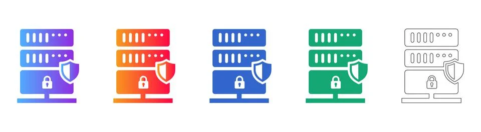 Secure Server Data Protection Icons with Shield and Padlock Symbols Stock Illustration