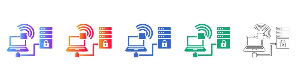 Secure Server Network Connection Icons Stockillustratie