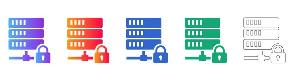 Secure Server Network Icon Set Stock Illustration