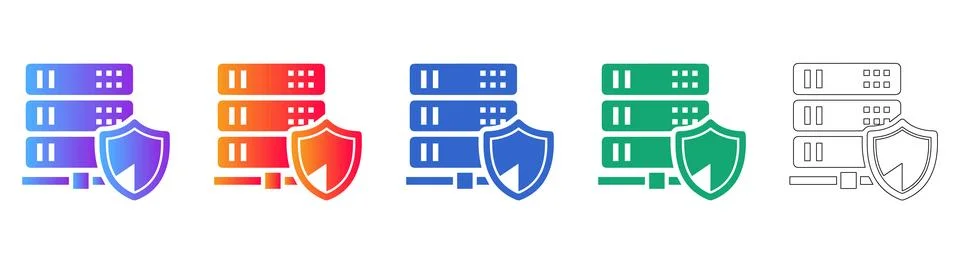 Secure Server Network Icons Set Stock Illustration