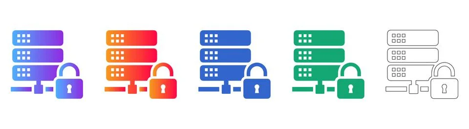 Secure Server Network Security Icon Set Stock Illustration