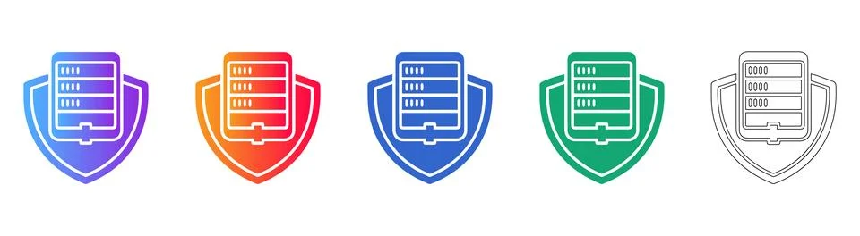 Secure Server Protection Icons Set Stock Illustration