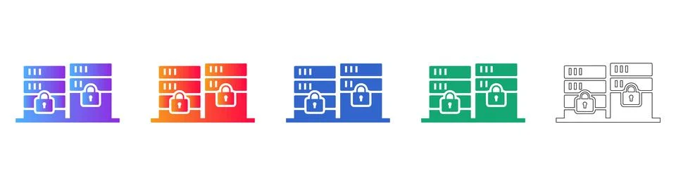 Secure Server Rack Icons with Padlock Symbols Stock Illustration