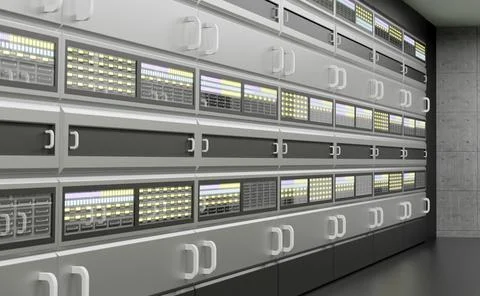 Secure server racks, data center, cloud computing facility detail, server racks Foto stock