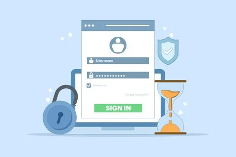 Secure session login username concept, password padlock. Stock Illustration
