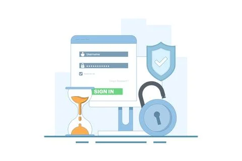 Secure session login username concept, password padlock, computer protection. Stock Illustration