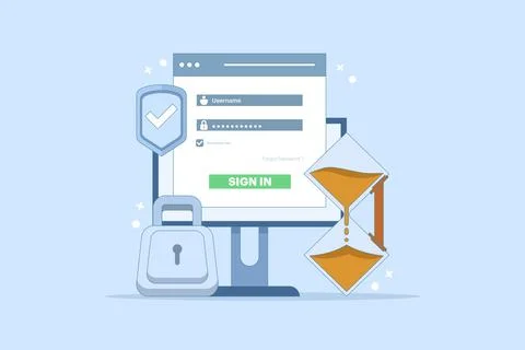 Secure session login username concept, password padlock, computer protection. Stock Illustration