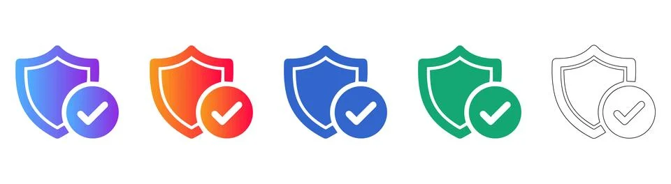Secure Shield &amp; Checkmark Icon Set: Protection &amp; Verification Illustrations Stock Illustration