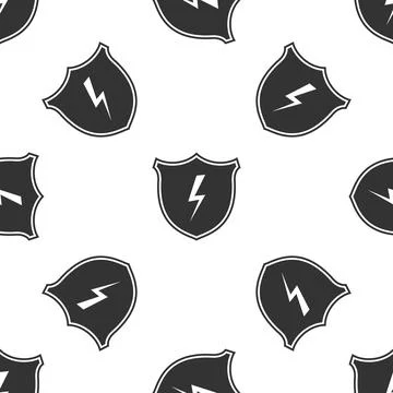 Secure shield with lightning icon seamless pattern on white background. Flat イラスト素材
