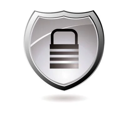 Secure shield Web security icon shield with silver trim and padlock Copyri... Stockfoto's