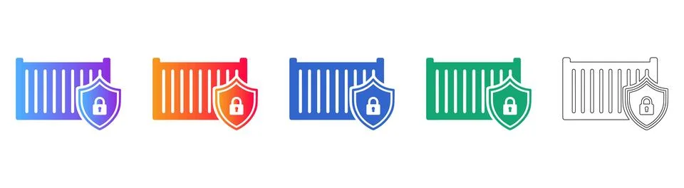 Secure Shipping Container with Padlock Shield Illustration Set Stock Illustration