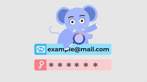 Secure sign-in icon. Elephant with email and password login interface in cartoon Stock Footage 304863341