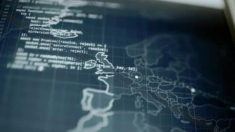 Secure socket code above illuminated route nodes Stockfoto's