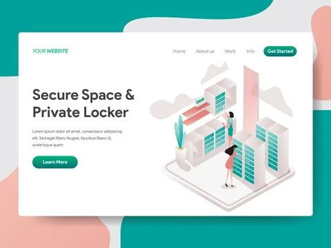 Secure Space and Private Locker Isometric for Website Page Illustrazione stock