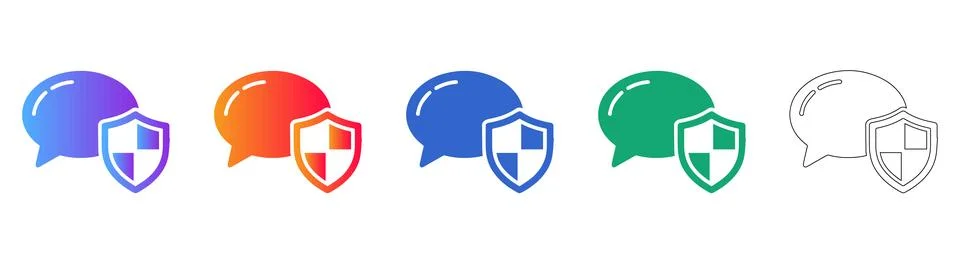 Secure Speech Bubble Icon Set for Privacy Illustrazione stock