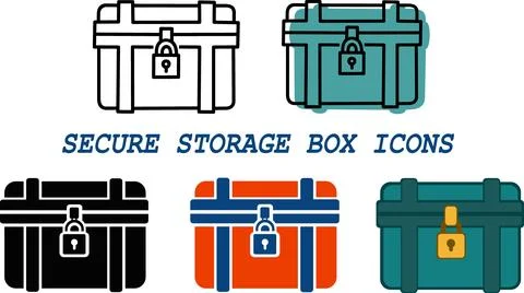 Secure storage box locked chest icons Stock Illustration