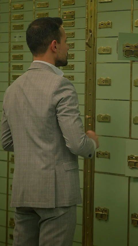 A Secure Storage Vault featuring Safety Deposit Boxes designed for optimal Stock Footage 287869843