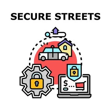 Secure streets concept protecting urban community and digital life Stock Illustration