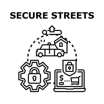 Secure streets concept protecting urban community and digital life Stock Illustration