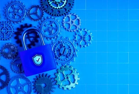 Secure system and cybersecurity infrastructure concept with digital padlock.. Foto stock