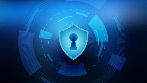 Secure Tech Shield: Abstract Keyhole Design in Blue Stock Illustration