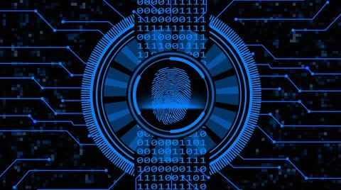 Secure technology concept - fingerprint binary code hud connecting lines Stock Illustration