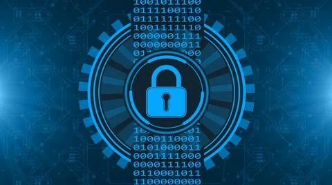 Secure technology concept - padlock binary code hud in blue 库存插图