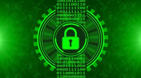 Secure technology concept - padlock binary code hud in green Illustrazione stock