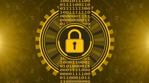 Secure technology concept - padlock binary code hud in orange Illustrazione stock