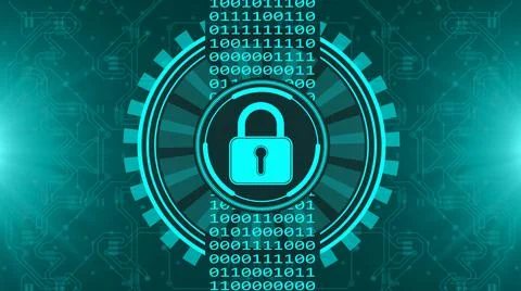 Secure technology concept - padlock binary code hud in turquoise Illustrazione stock