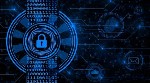 Secure technology concept - padlock binary code hud connecting lines blue Illustrazione stock