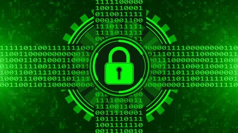 Secure technology concept - padlock binary code hud in green Stock Illustration