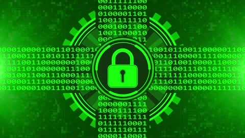 Secure technology concept - padlock in movement of hud and binary code Stock Footage 154124266
