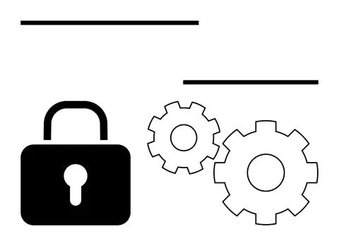 Secure Technology Configuration with Gears and Lock Representing Protection.. イラスト素材