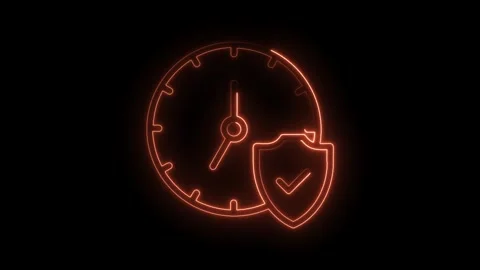 Secure time management with neon clock and shield tick symbol on black Stock Footage 322962757