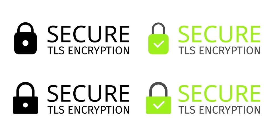 Secure TLS Encryption Badge Label Set Vector Icons Illustrazione stock