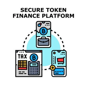 Secure token finance platform concept with digital cryptocurrency transacti.. Stock Illustration